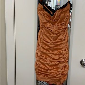 Strapless orange Mini silky dress
